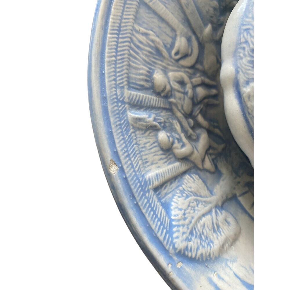 Witches Pursuit Pitcher And Basin Antique 1973 Blue Ceramic RARE - Picture 6 of 6